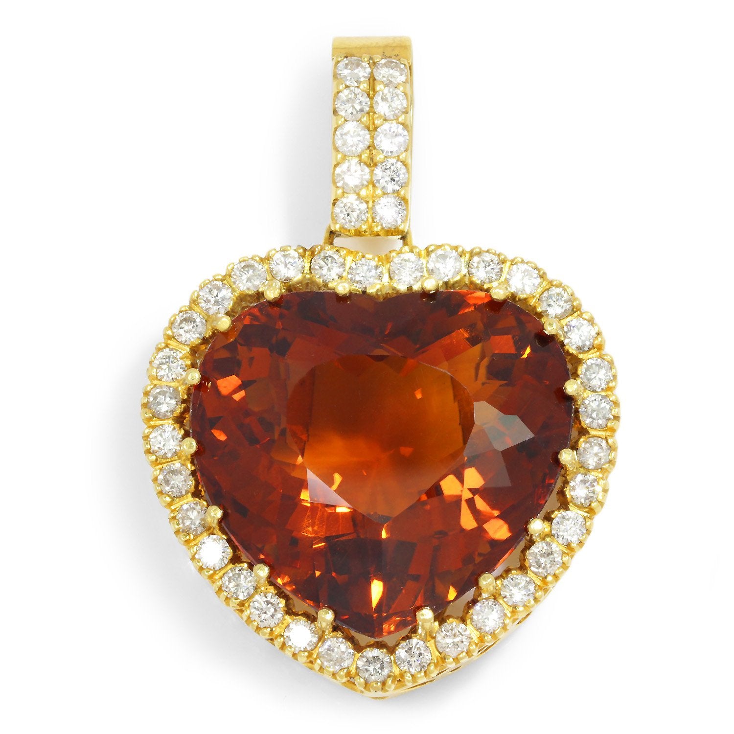Once Upon A Diamond Pendant Yellow Gold HUGE Heart Citrine Halo Pendant with Diamonds 18K 104.30ctw