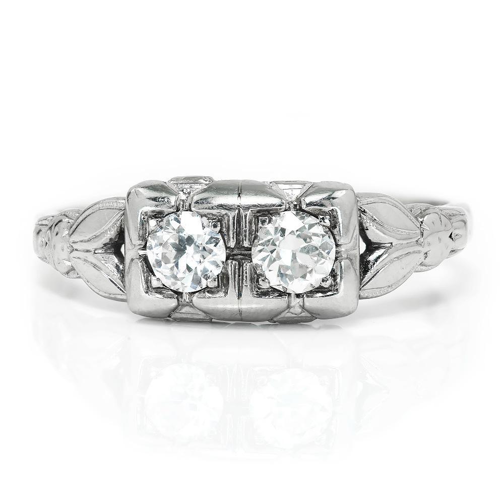 Once Upon A Diamond Ring Art Deco Double Diamond Vintage Ring 14K .40ctw