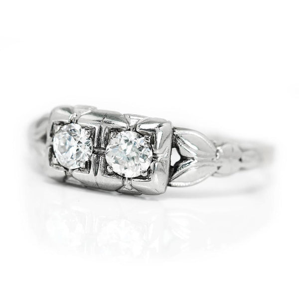 Art Deco Double Diamond Vintage Ring 14K 0.40ctw - Image 3
