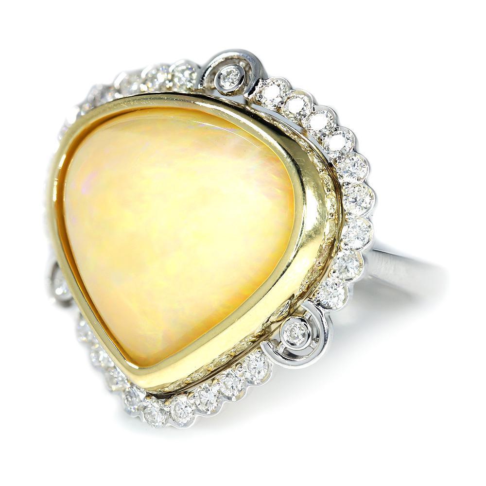 Once Upon A Diamond Ring Australian Opal & Diamond Heart Ring Two Tone Gold 14.41ctw