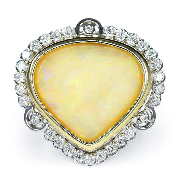 Australian Opal & Diamond Heart Ring Two Tone Gold 14.41ctw - Image 2