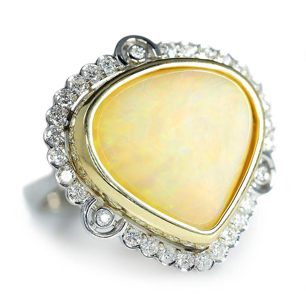 Australian Opal & Diamond Heart Ring Two Tone Gold 14.41ctw - Image 3