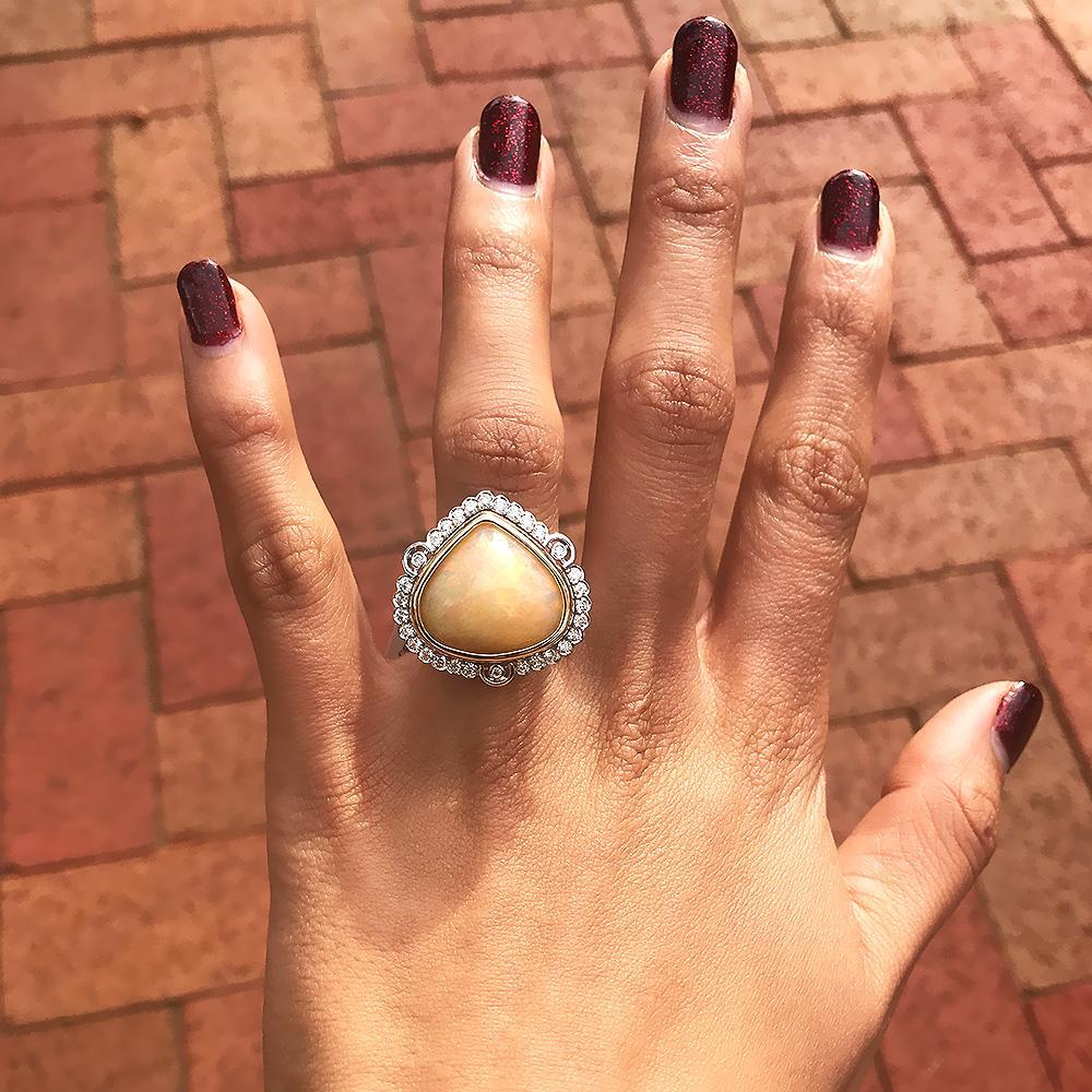 Once Upon A Diamond Ring Australian Opal & Diamond Heart Ring Two Tone Gold 14.41ctw