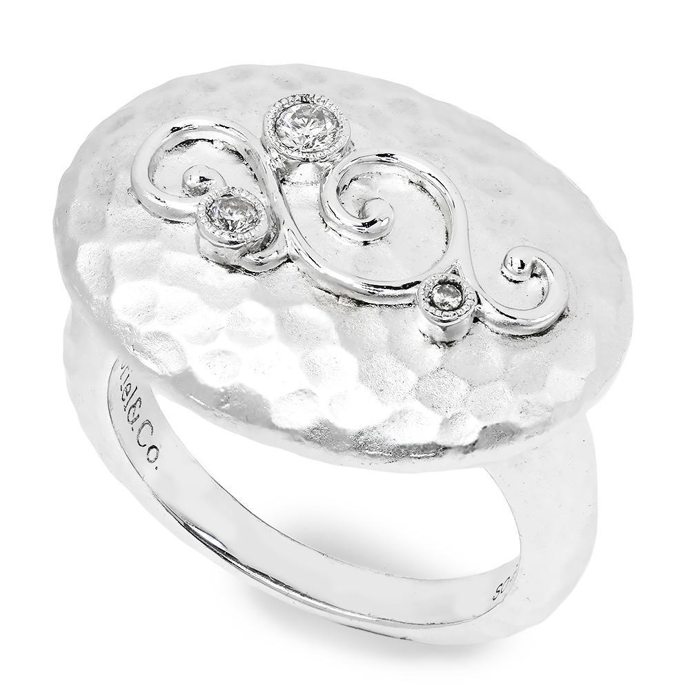 Once Upon A Diamond Ring Gabriel&Co Oval Hammered Ring with Diamonds in Sterling