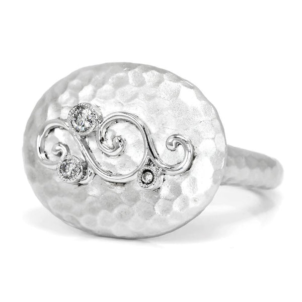 Gabriel&Co Oval Hammered Ring with Diamonds in Sterling - Image 3