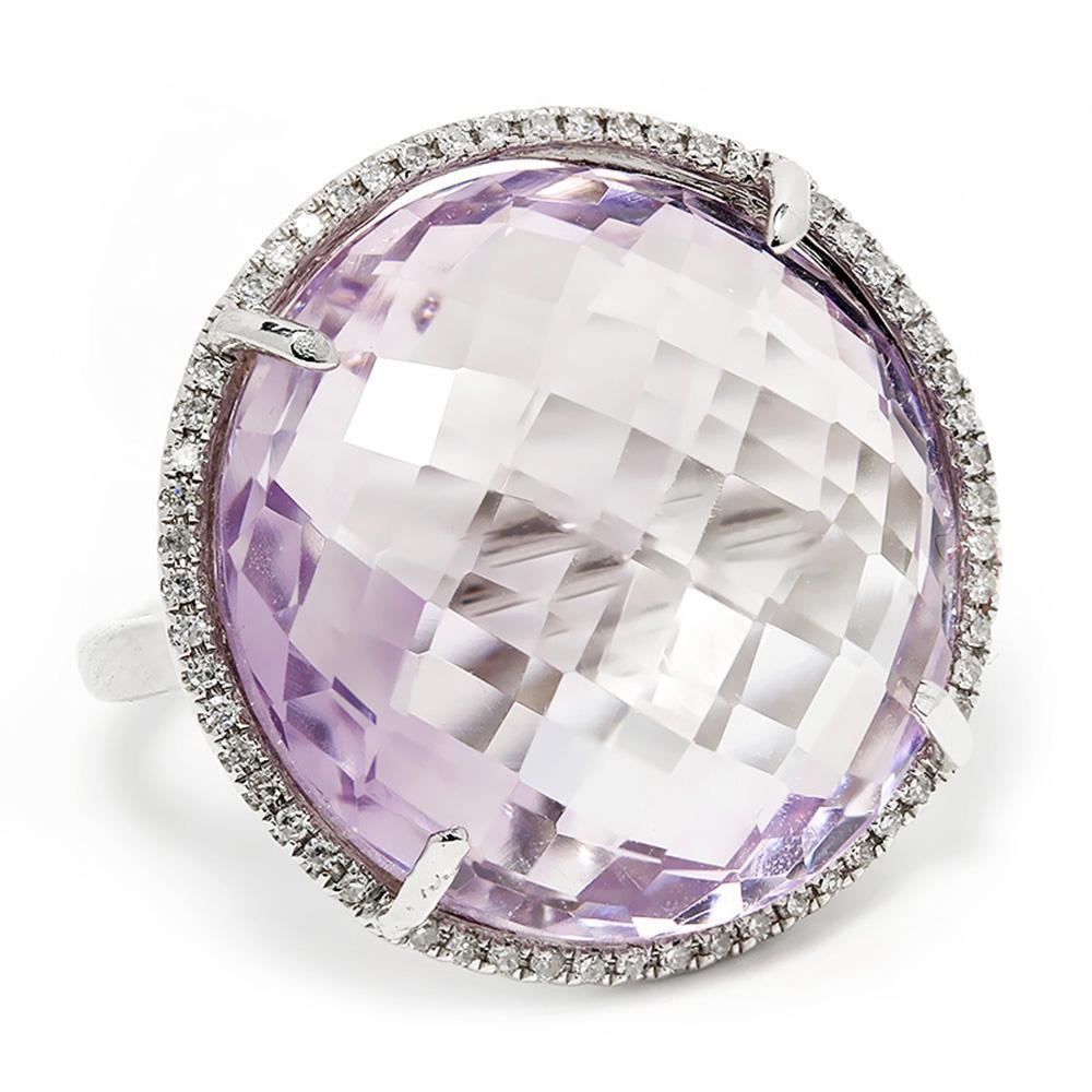 Once Upon A Diamond Ring Large Amethyst Halo Ring with Diamonds in 14kt White Gold 18.28ctw