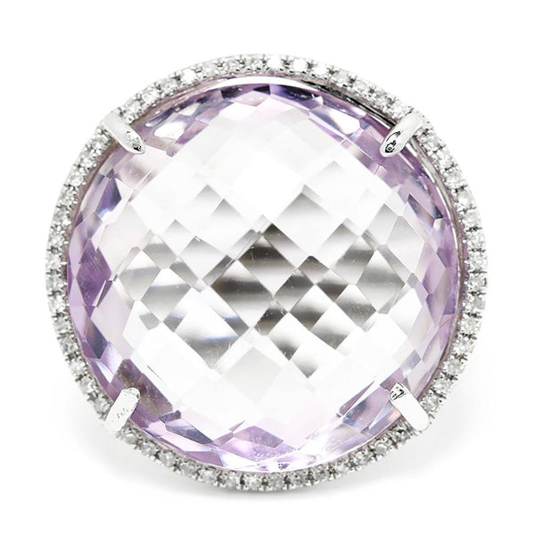 Large Amethyst Halo Ring with Diamonds 14K 18.28ctw - Image 3