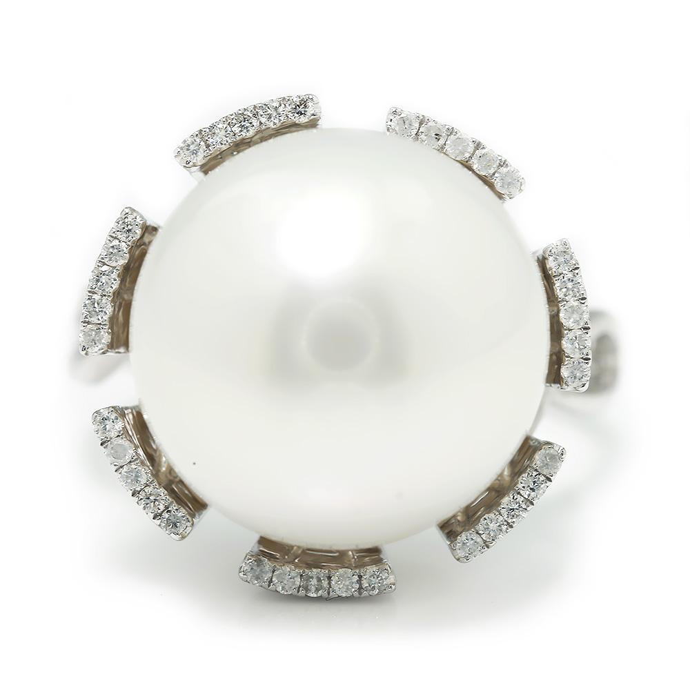 Once Upon A Diamond Ring Large South Sea Pearl & Diamond Ring 14K White Gold 14MM