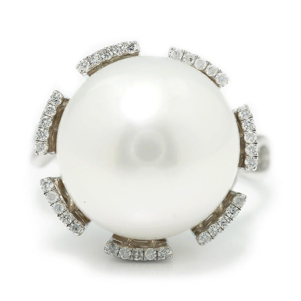 Large South Sea Pearl & Diamond Ring 14K White Gold 14MM - Image 2