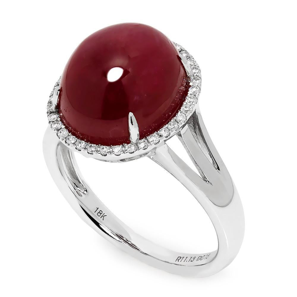Once Upon A Diamond Ring Oval Cabochon Ruby Halo Ring with Diamonds in 18kt White Gold 11.28ctw