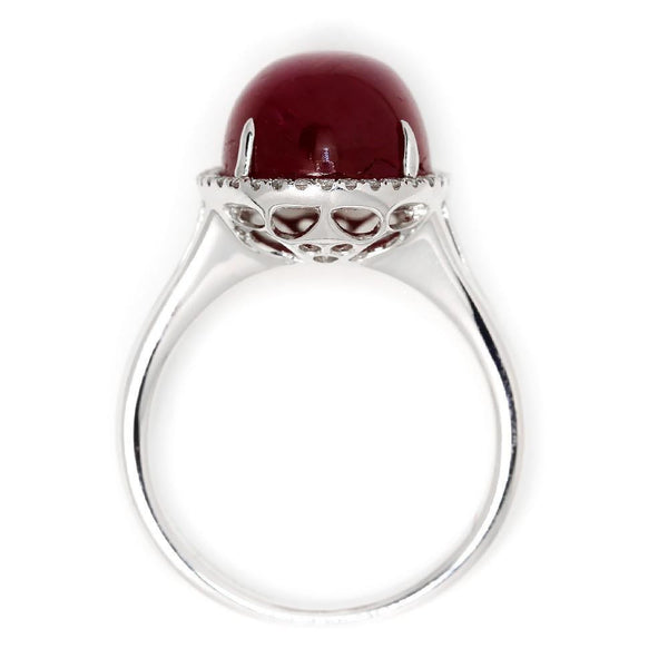 Oval Cabochon Ruby Halo Ring with Diamonds 18K 11.28ctw - Image 3