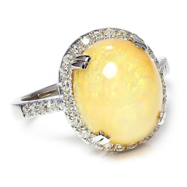 Oval Opal Halo Ring with Diamond Accents 18K 5.50ctw - Image 2