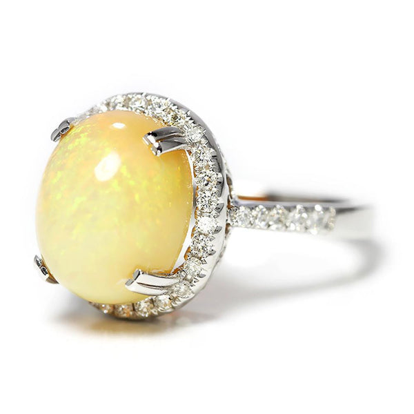 Oval Opal Halo Ring with Diamond Accents 18K 5.50ctw - Image 3