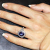 Once Upon A Diamond Ring Oval Tanzanite Halo Ring with Half Moon Diamond’s in 18kt White Gold 3.80ctw