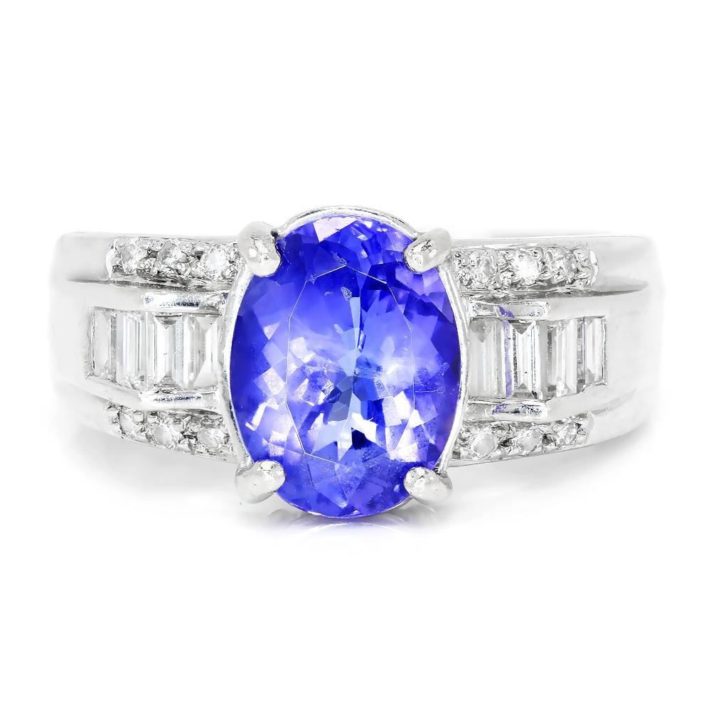 Once Upon A Diamond Ring Oval Tanzanite Ring with Diamonds 18K White Gold 2.63ctw