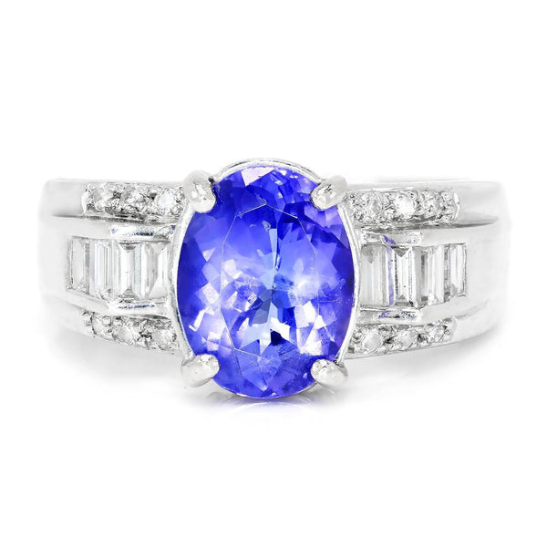 Oval Tanzanite Ring with Diamonds 18K White Gold 2.63ctw - Image 2
