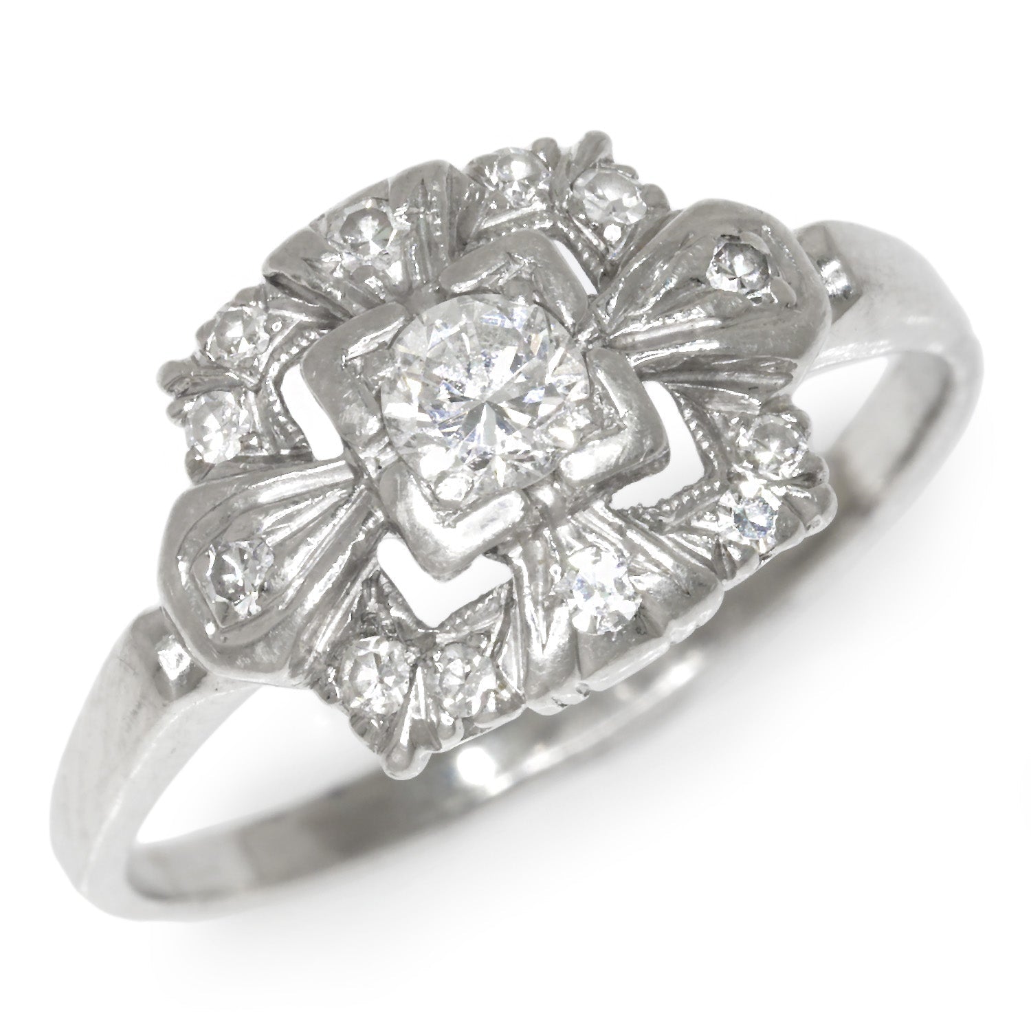 Once Upon A Diamond Ring Platinum Art Deco Diamond Halo Ring with Accents Platinum 0.31ctw