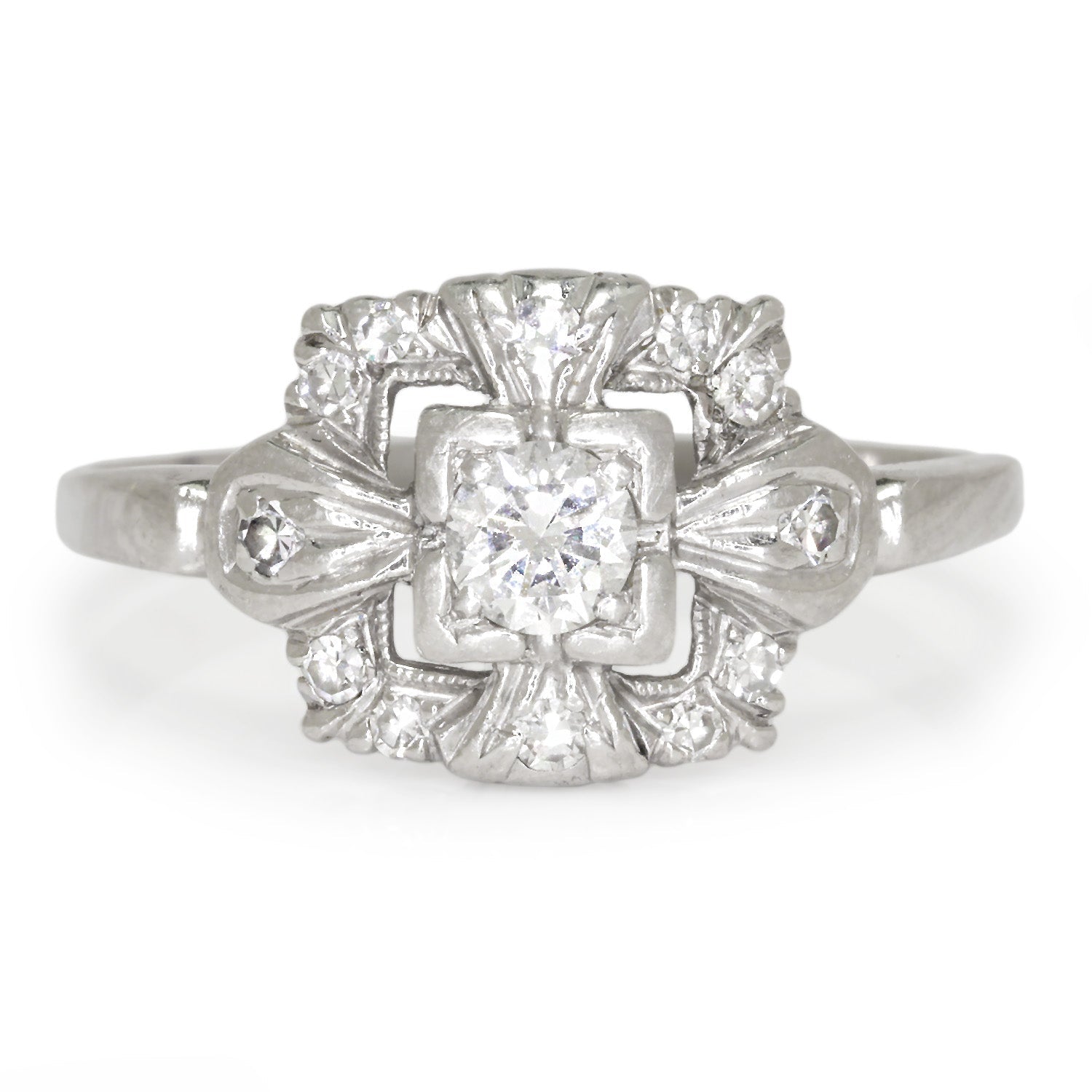 Once Upon A Diamond Ring Platinum Art Deco Diamond Halo Ring with Accents Platinum 0.31ctw