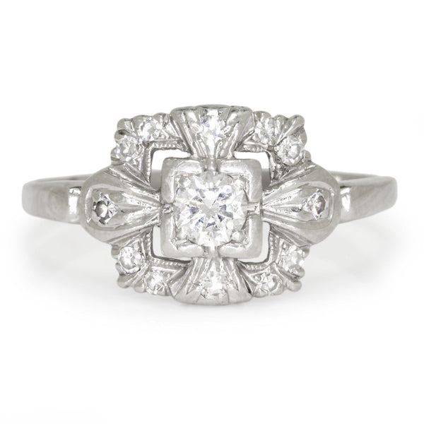 Art Deco Diamond Halo Ring with Accents Platinum 0.31ctw - Image 2