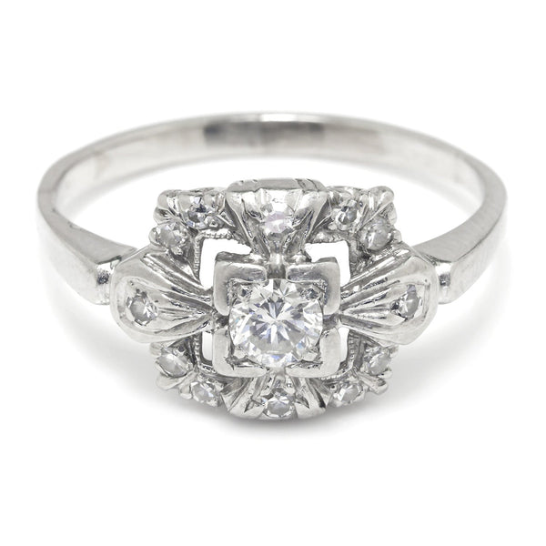 Art Deco Diamond Halo Ring with Accents Platinum 0.31ctw - Image 3