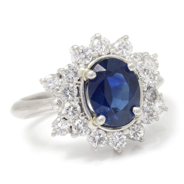 Certified Oval Blue Sapphire Ring with Diamonds Platinum 3.45ctw - Image 3