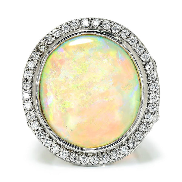Round Australian Opal Halo Diamond Ring White Gold 14.24ctw - Image 3