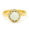 Once Upon A Diamond Ring Round Opal Halo Diamond Ring 14K Yellow Gold .85ctw