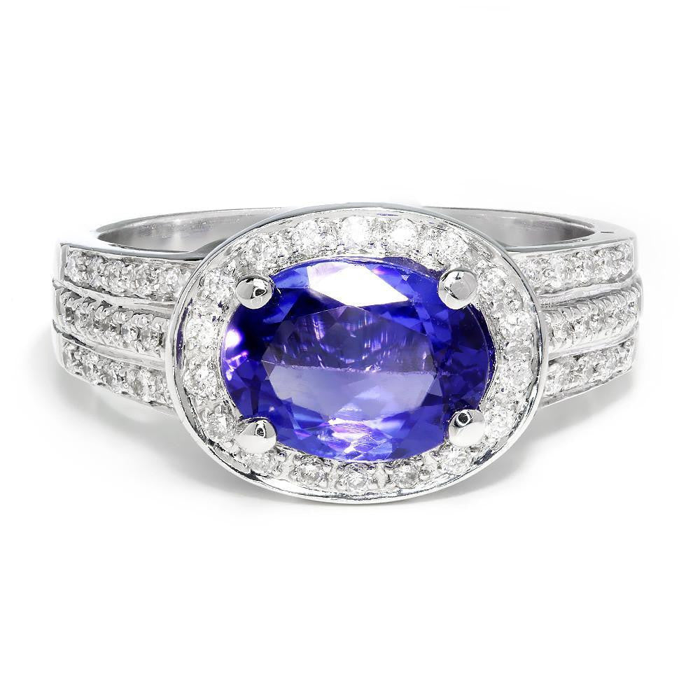 Once Upon A Diamond Ring Sideways Oval Tanzanite Halo Ring with Diamonds 14K White Gold 3.00ctw