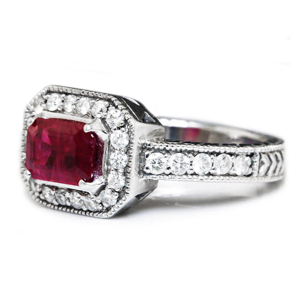 Sideways Ruby Engagement Ring with Diamonds 1.50ctw - Image 2