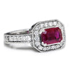 Once Upon A Diamond Ring Sideways Ruby Halo Engagement Ring with Diamonds 14K 1.50ctw