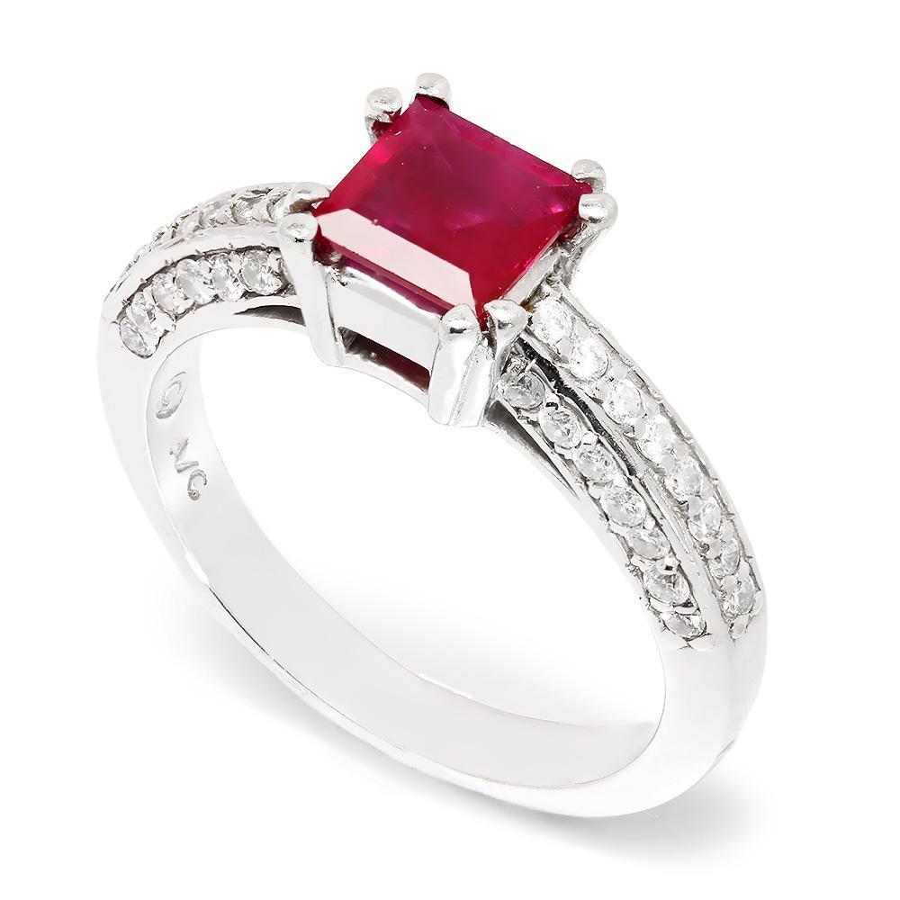 Once Upon A Diamond Ring Square Ruby Solitaire Ring with Diamonds 14K 1.27ctw