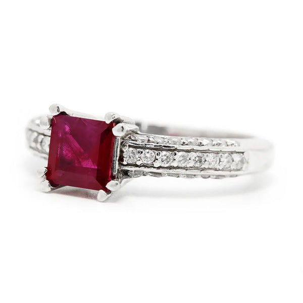 Square Ruby Solitaire Ring with Diamonds 14K 1.27ctw - Image 3