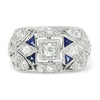 Once Upon A Diamond Ring Vintage Art Deco Diamond Dinner Ring with Sapphire's Platinum .60ctw