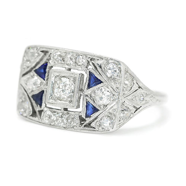 Vintage Art Deco Diamond Dinner Ring with Sapphire's Platinum .60ctw - Image 2