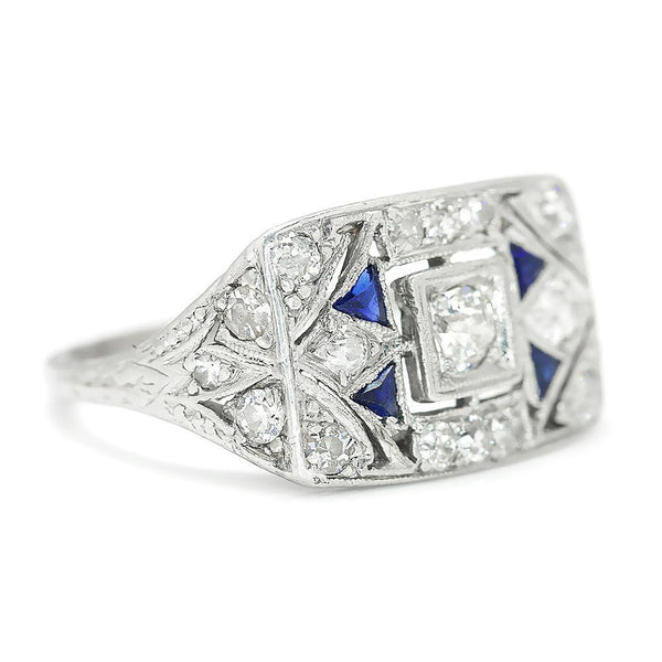 Vintage Art Deco Diamond Dinner Ring with Sapphire's Platinum .60ctw - Image 3