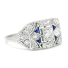 Once Upon A Diamond Ring Vintage Art Deco Diamond Dinner Ring with Sapphire's Platinum .60ctw