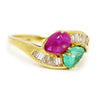 Once Upon A Diamond Ring Vintage Cabochon Emerald Ruby Ring with Diamonds in 18kt Yellow Gold 2.58ctw