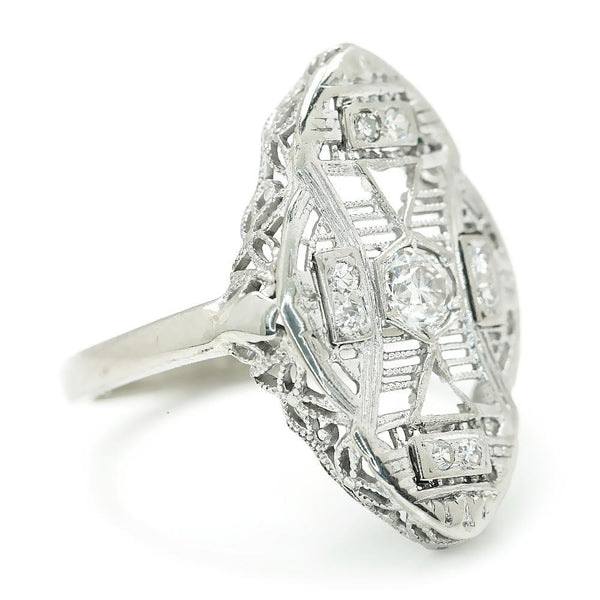 Vintage European Diamond Filigree Dinner Ring White Gold .19ctw - Image 3