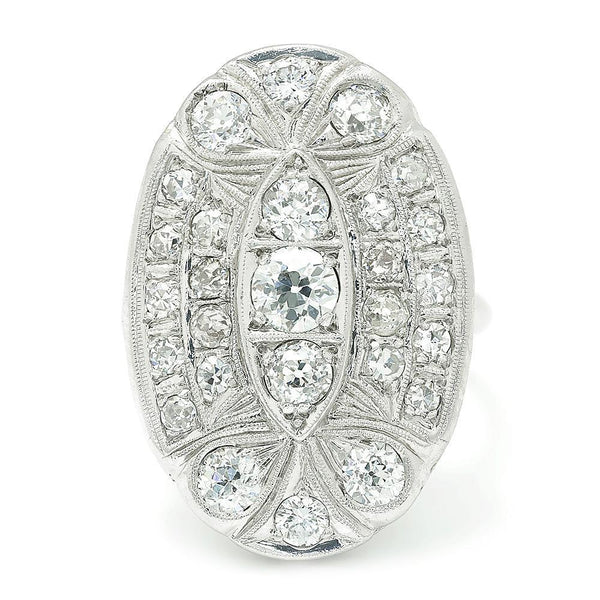 Vintage European Diamond Oval Ring 14K White Gold 1.50ctw - Image 2