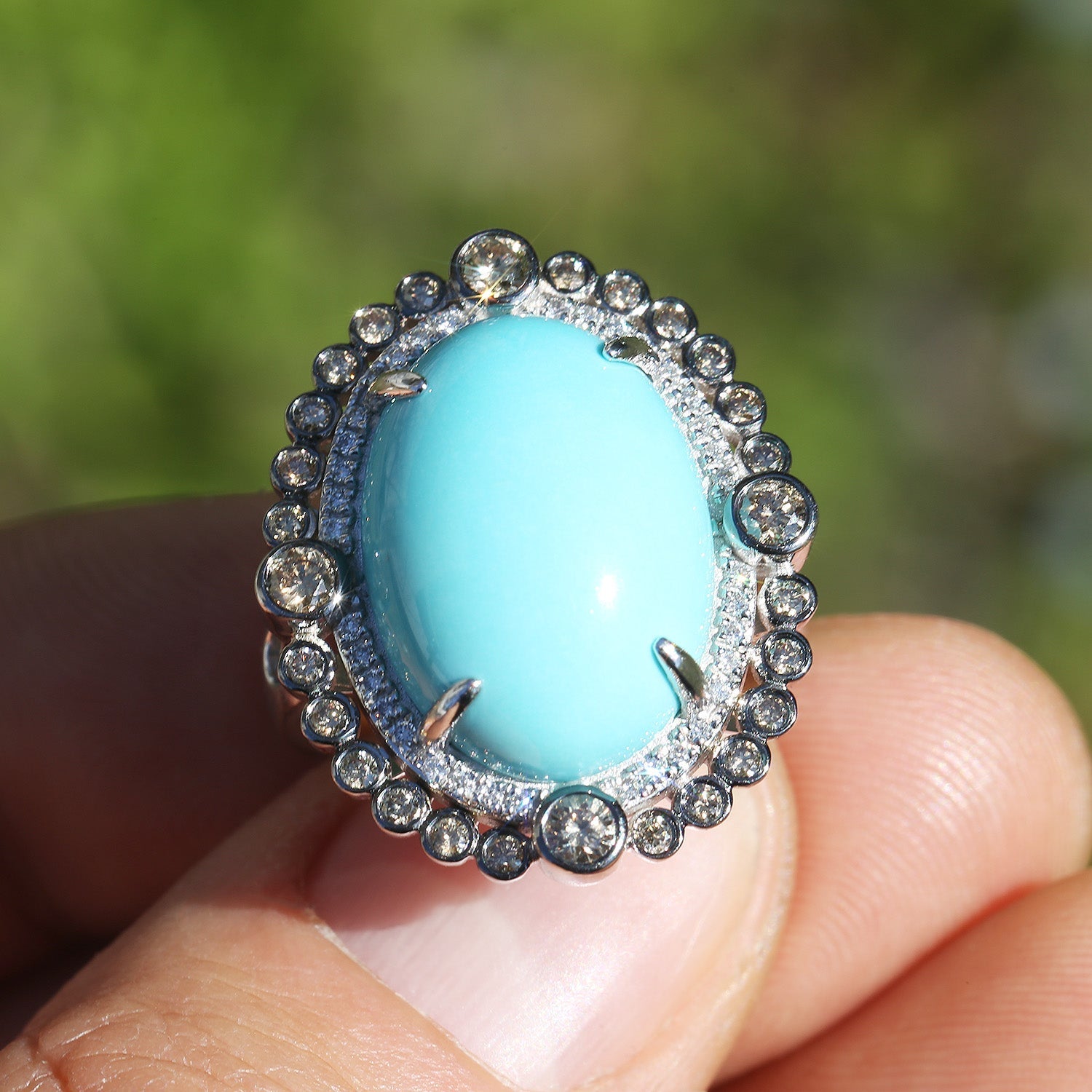 Sterling Silver & 12K Black Hills Gold Turquoise Ring Size 6 1/2 - Ruby Lane