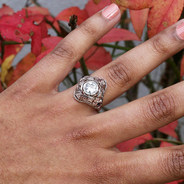 Art Deco Old Mine Cut Diamond Ring with Sapphires 18K 0.85ctw - Image 2