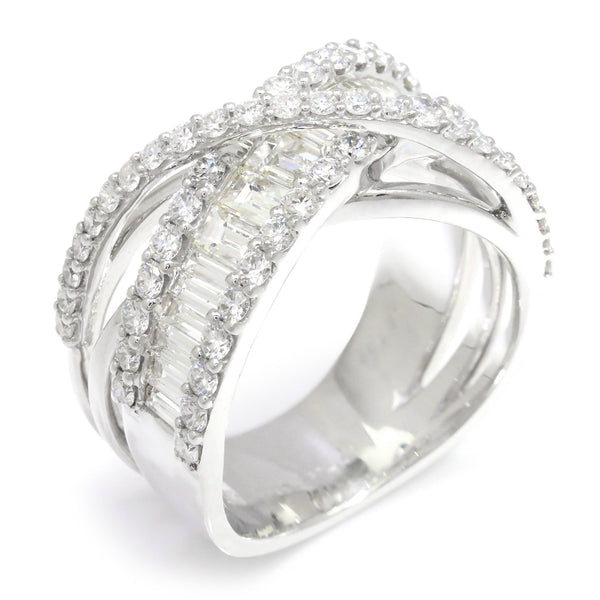 Baguette & Round Diamond Crossover Ring White Gold 2.46ctw - Image 3