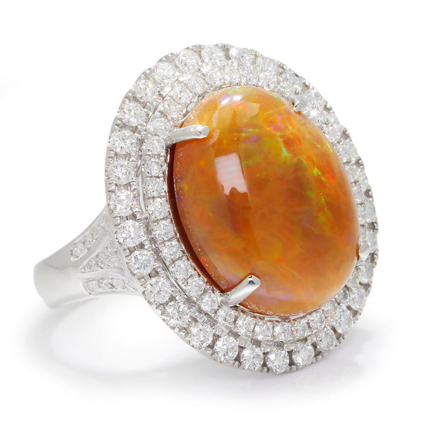 BIG Opal Double-Halo Ring with Diamonds 18K White Gold 10.10ctw - Image 2