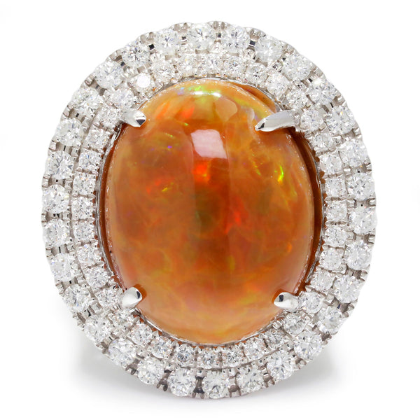 BIG Opal Double-Halo Ring with Diamonds 18K White Gold 10.10ctw - Image 3