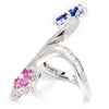 Once Upon A Diamond Ring White Gold Blue & Pink Sapphire Flower Bypass Ring with Diamonds 18K