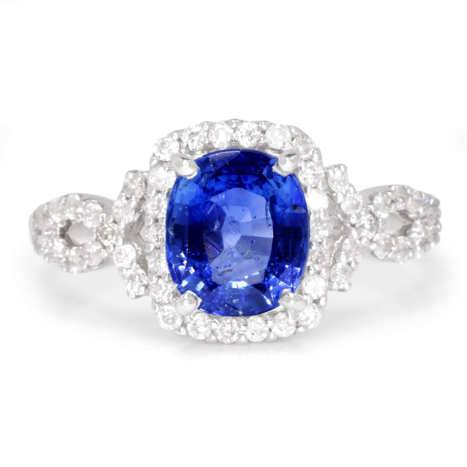 Once Upon A Diamond Ring White Gold Certified NO HEAT Sapphire Ring with Diamonds 14K White Gold