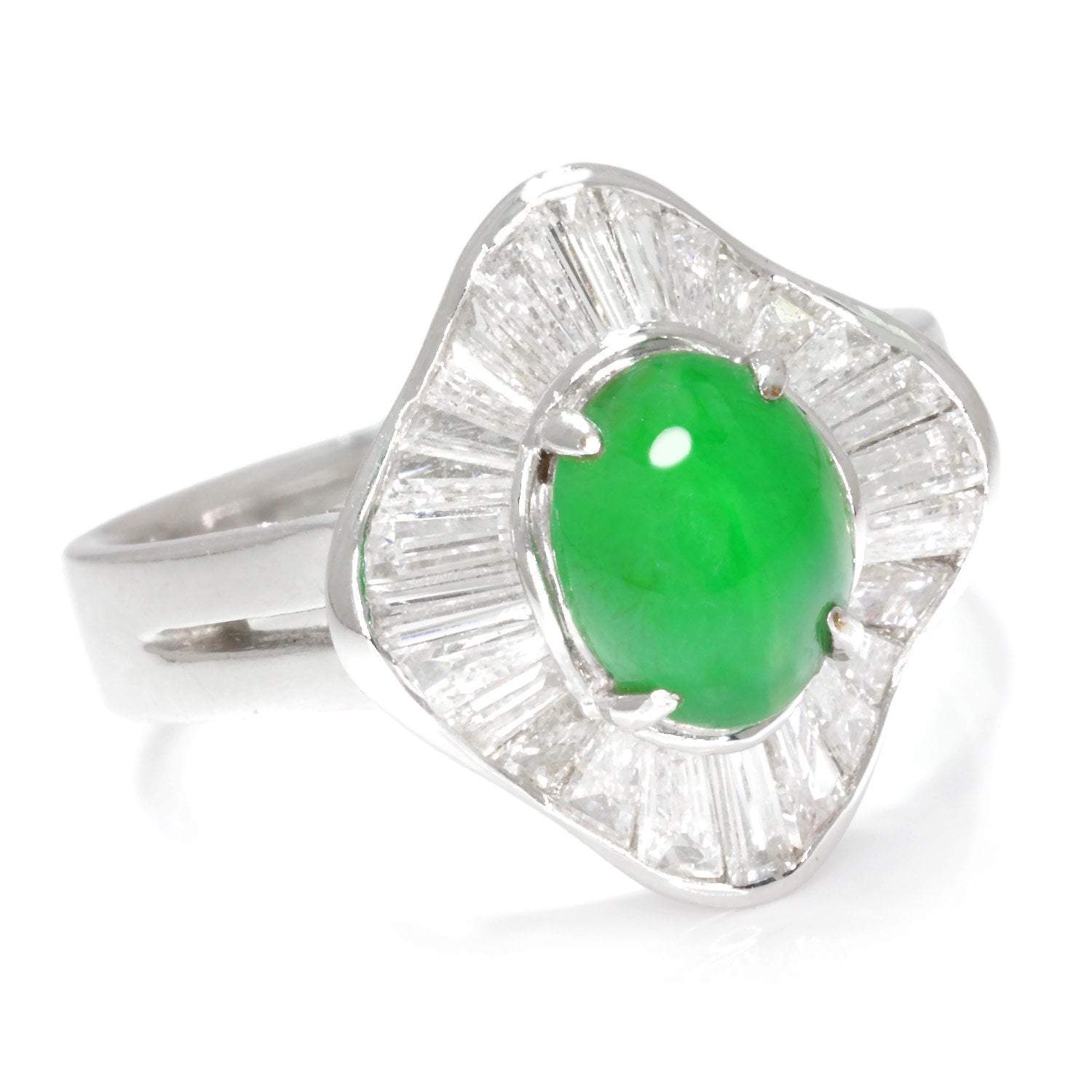 Once Upon A Diamond Ring White Gold Certified Untreated Jade Ballerina Ring with Diamonds 18 1.60ctw