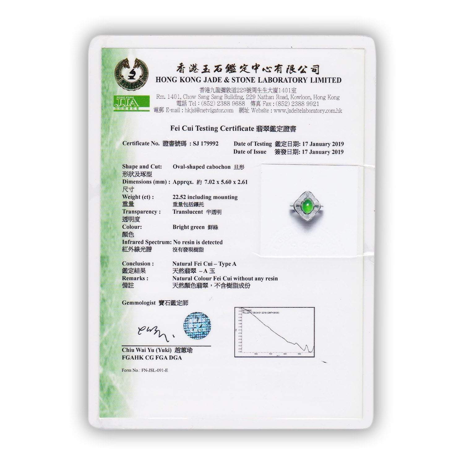 Once Upon A Diamond Ring White Gold Certified Untreated Jade Ballerina Ring with Diamonds 18 1.60ctw