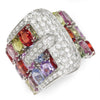 Once Upon A Diamond Ring White Gold Diamond Belt Buckle Ring with Multi-Color Sapphire's 14K