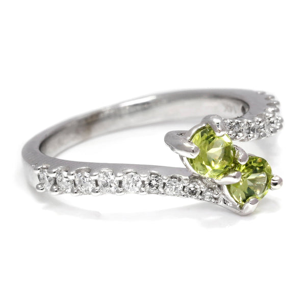 Double Peridot & Diamond Bypass Ring 14K White Gold 0.87ctw - Image 3